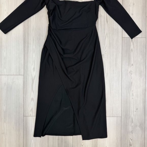 Abercrombie & Fitch Long-Sleeve Off-the-Shoulder Crepe Midi Dress Black Large - Picture 4 of 13